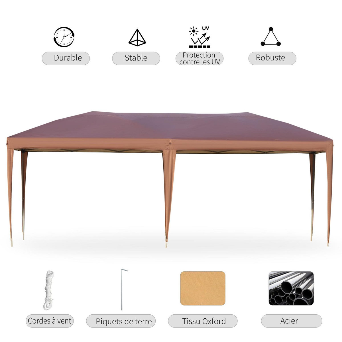 OUTSUNNY Tonnelle barnum de jardin pop-up pliant 5,91L x 2,97l x 2,65H m sac inclus acier époxy gris oxford haute densité marron