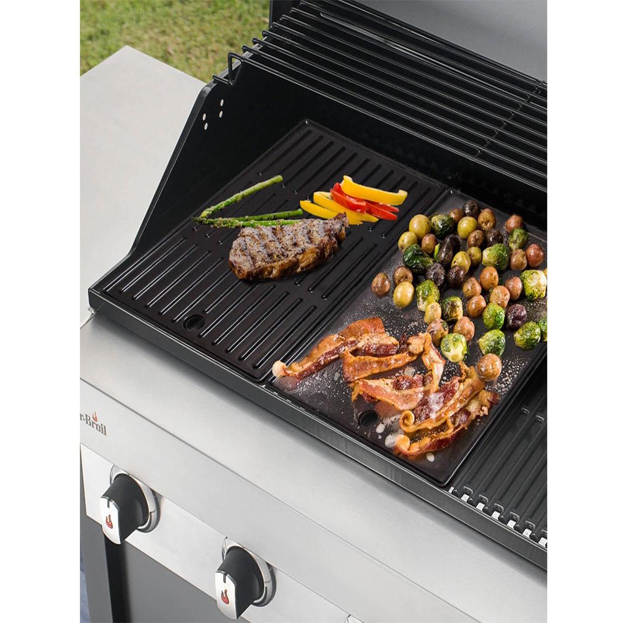 Voir la diapositive 2 : CHAR-BROIL Plancha en fonte 43,5 x 23,7 cm pour barbecue 2 brûleurs - Char-Broil