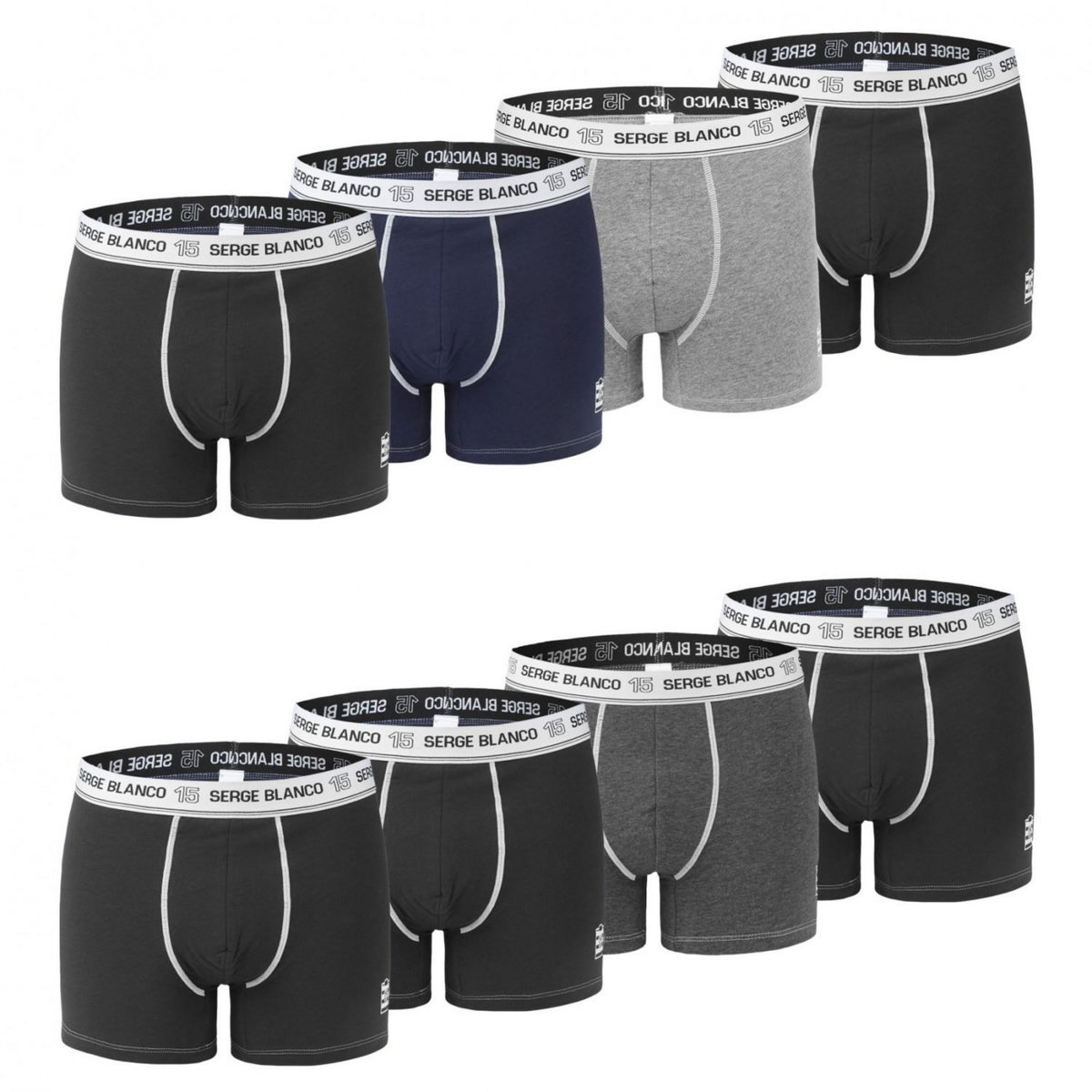 SERGE BLANCO Lot de 8 boxers homme en coton