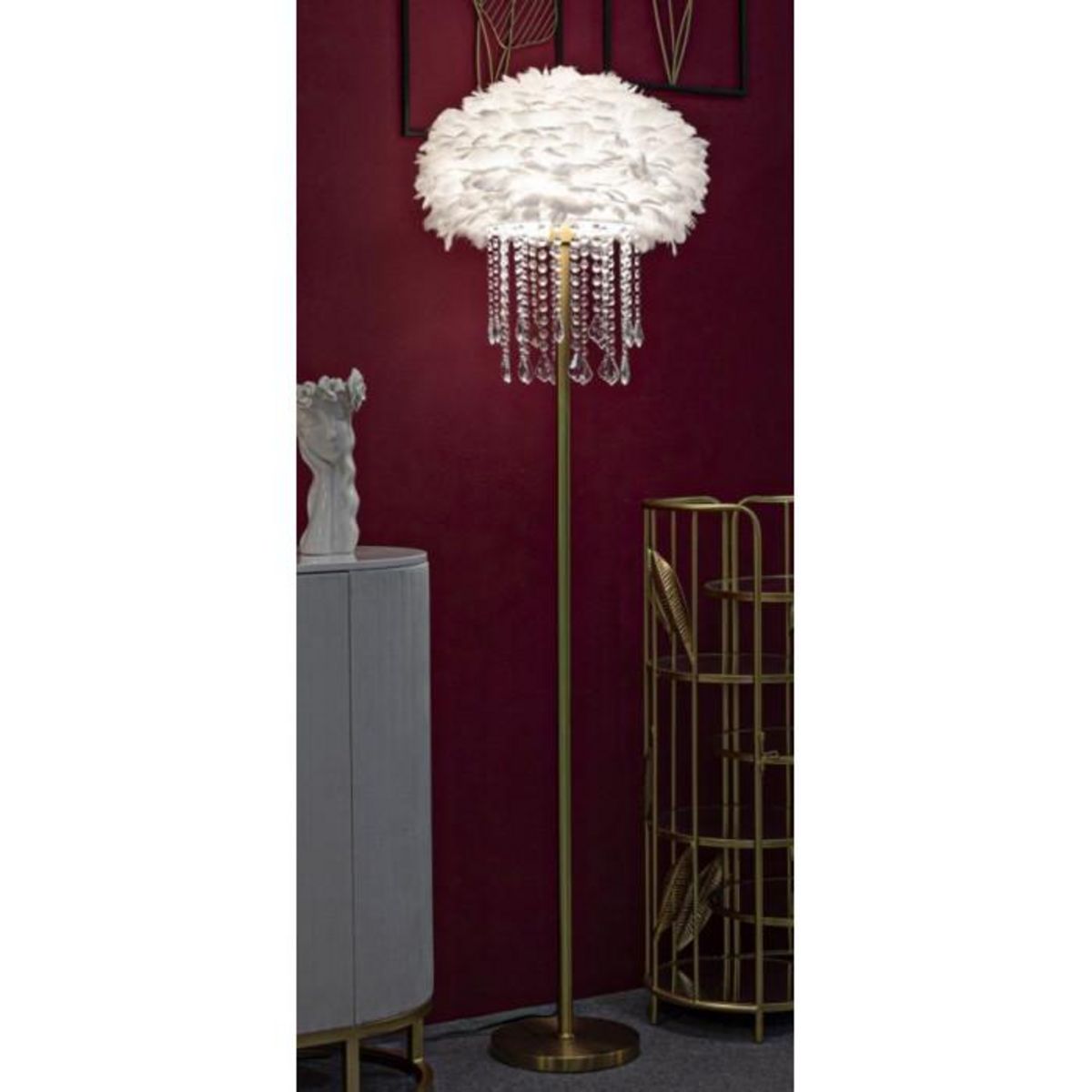Paris Prix Lampadaire Imitation Plume  Diamon  165cm Or & Blanc