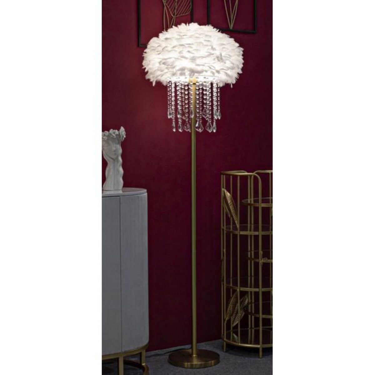 Paris Prix Lampadaire Imitation Plume  Diamon  165cm Or & Blanc