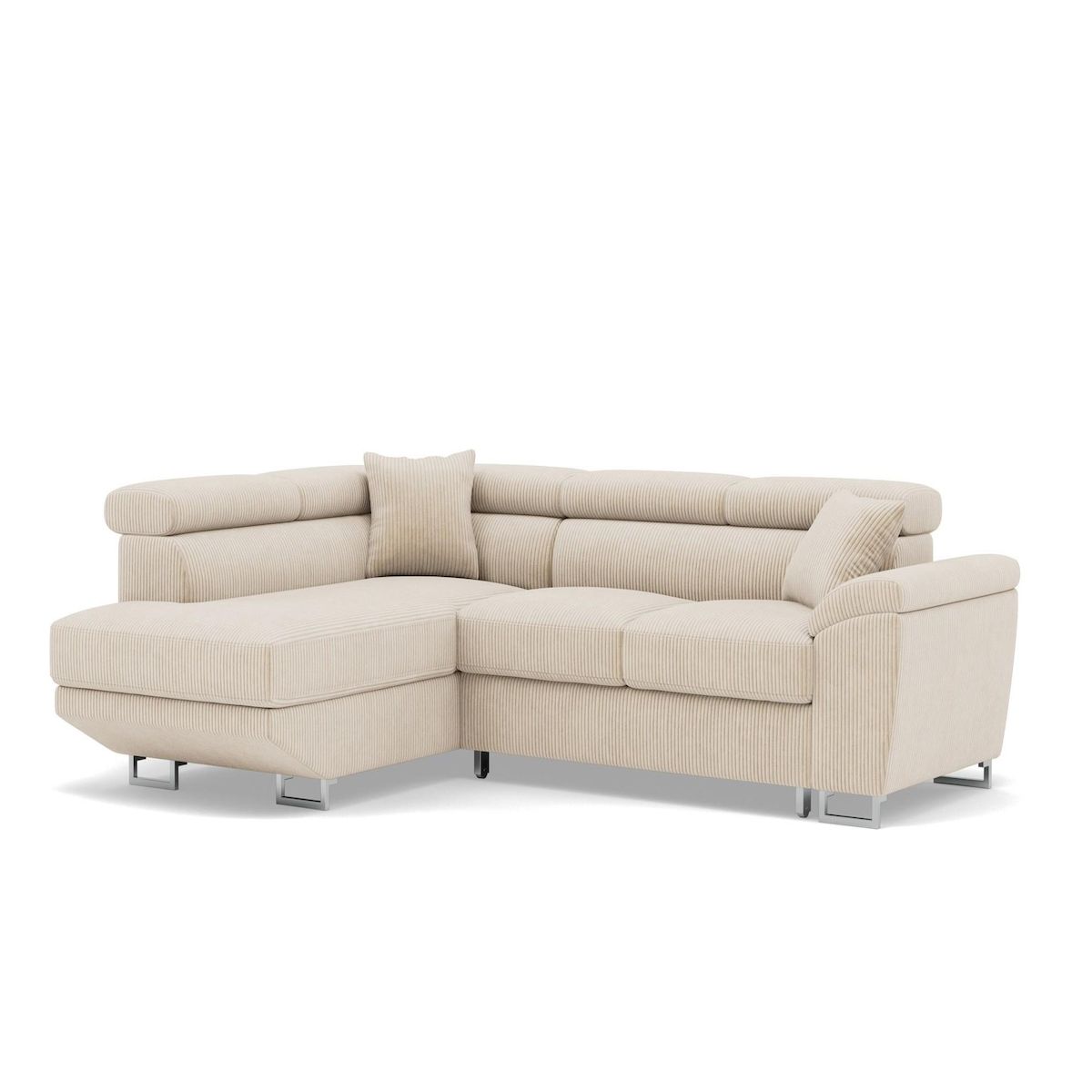 BEST MOBILIER Baoji - canapé d'angle gauche 5 places convertible avec têtières et coffre en velours côtelé