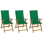 VIDAXL Chaises pliables de jardin lot de 3 avec coussins Bois d'acacia