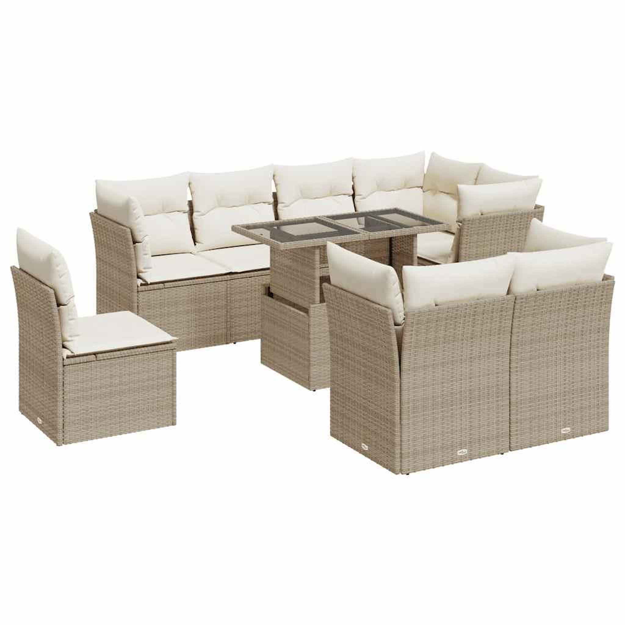 Voir la diapositive 2 : VIDAXL Salon de jardin avec coussins 9 pcs beige resine tressee