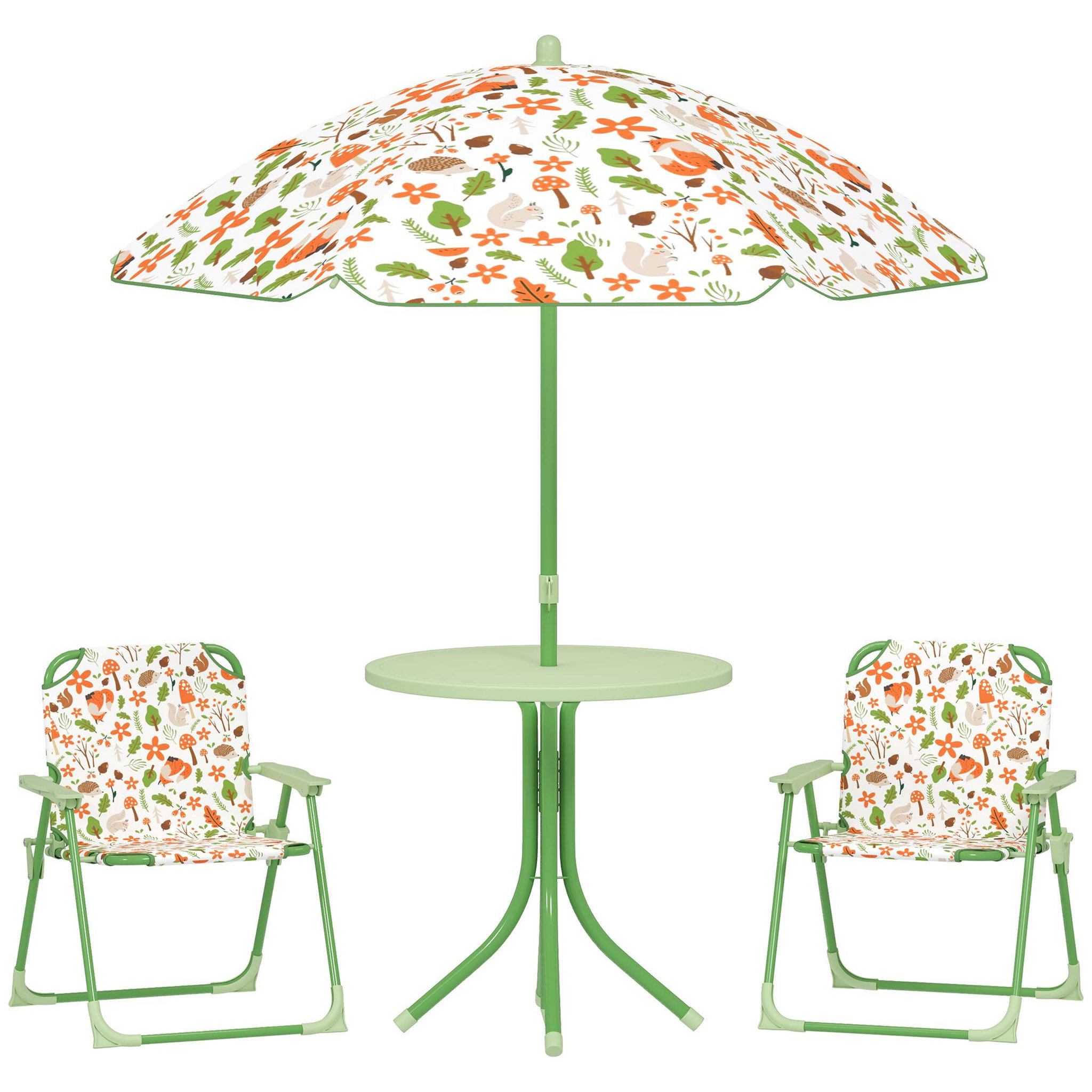 OUTSUNNY Ensemble salon de jardin enfant pliable 2 places 4 pièces motif vie de la forêt vert