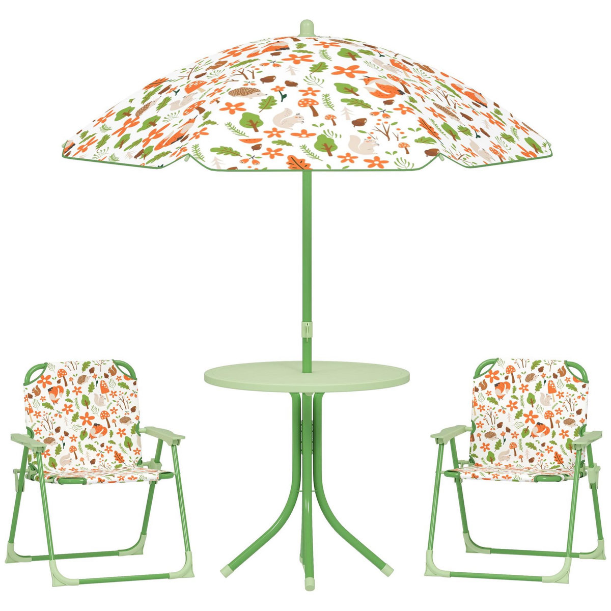 OUTSUNNY Ensemble salon de jardin enfant pliable 2 places 4 pièces motif vie de la forêt vert