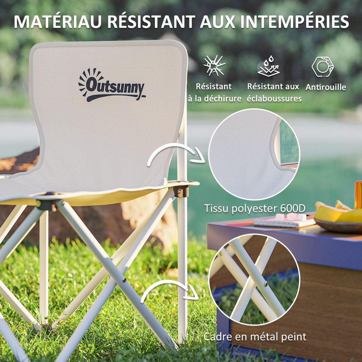 OUTSUNNY Ensemble table et chaise camping - table pliante camping avec 4 chaises rangements sacs de transport blanc