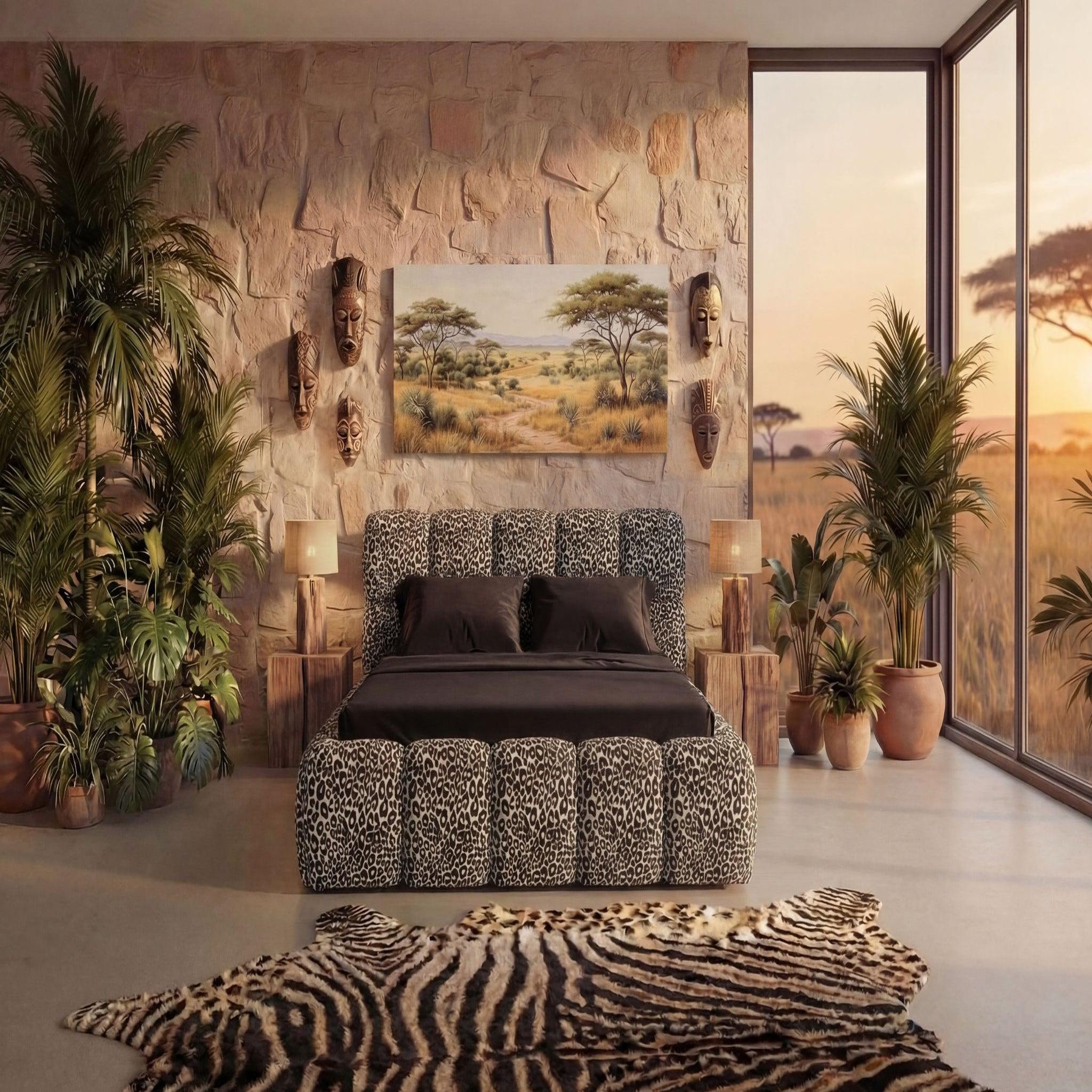 Voir la diapositive 3 : CASANOVA PARIS Elise - lit coffre tissu imprimé animalier café