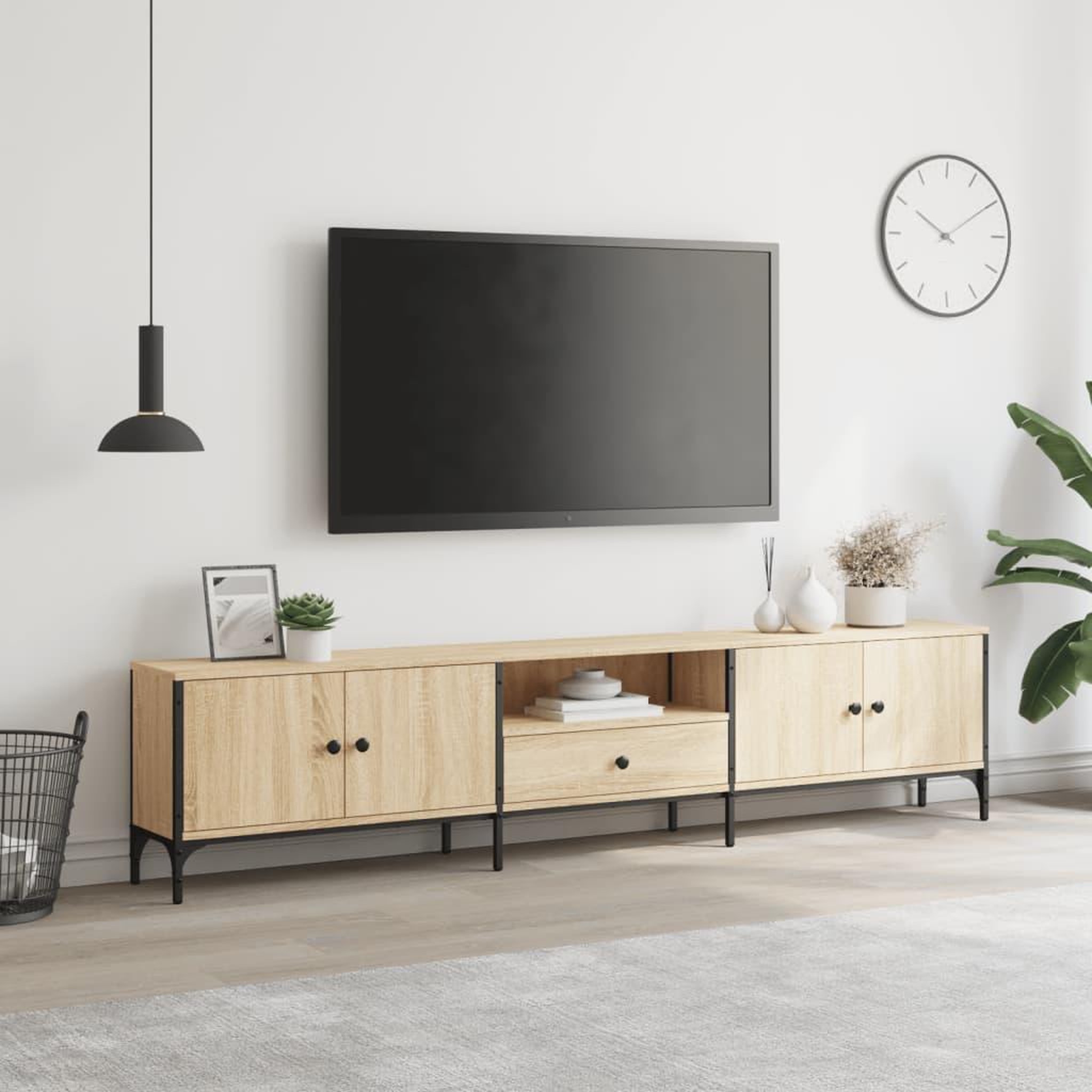 Voir la diapositive 3 : VIDAXL Meuble TV a tiroir chene sonoma 200x25x44 cm bois d'ingenierie