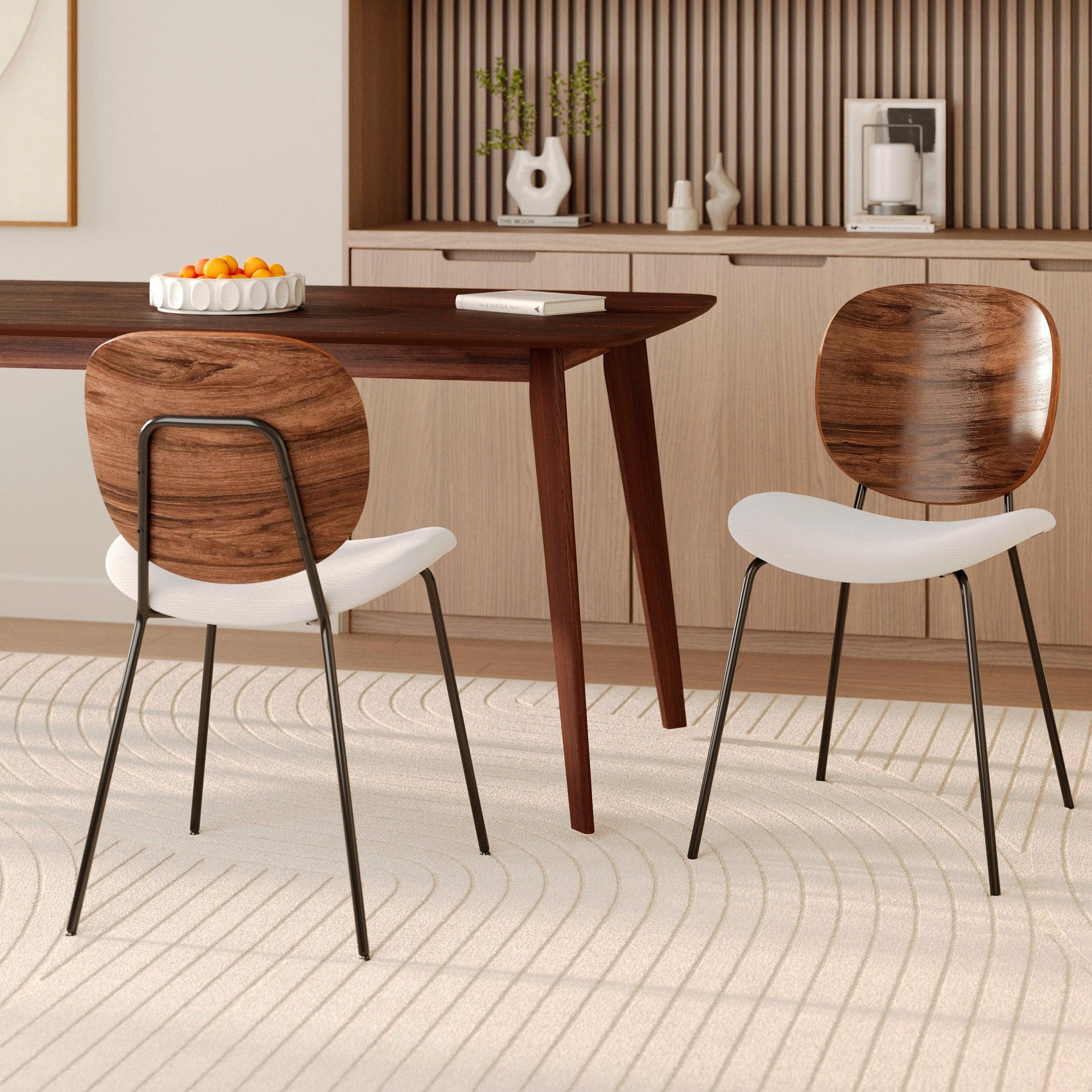 Voir la diapositive 2 : MAISON PAVANE Lot de 2 chaises en tissu beige chiné et bois-simone