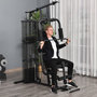 Voir la diapositive 2 : HOMCOM Station de musculation - entrainement complet - développé couché, butterfly, barre latissimus, curler, bande résistance - 10 contrepoids - acier noir