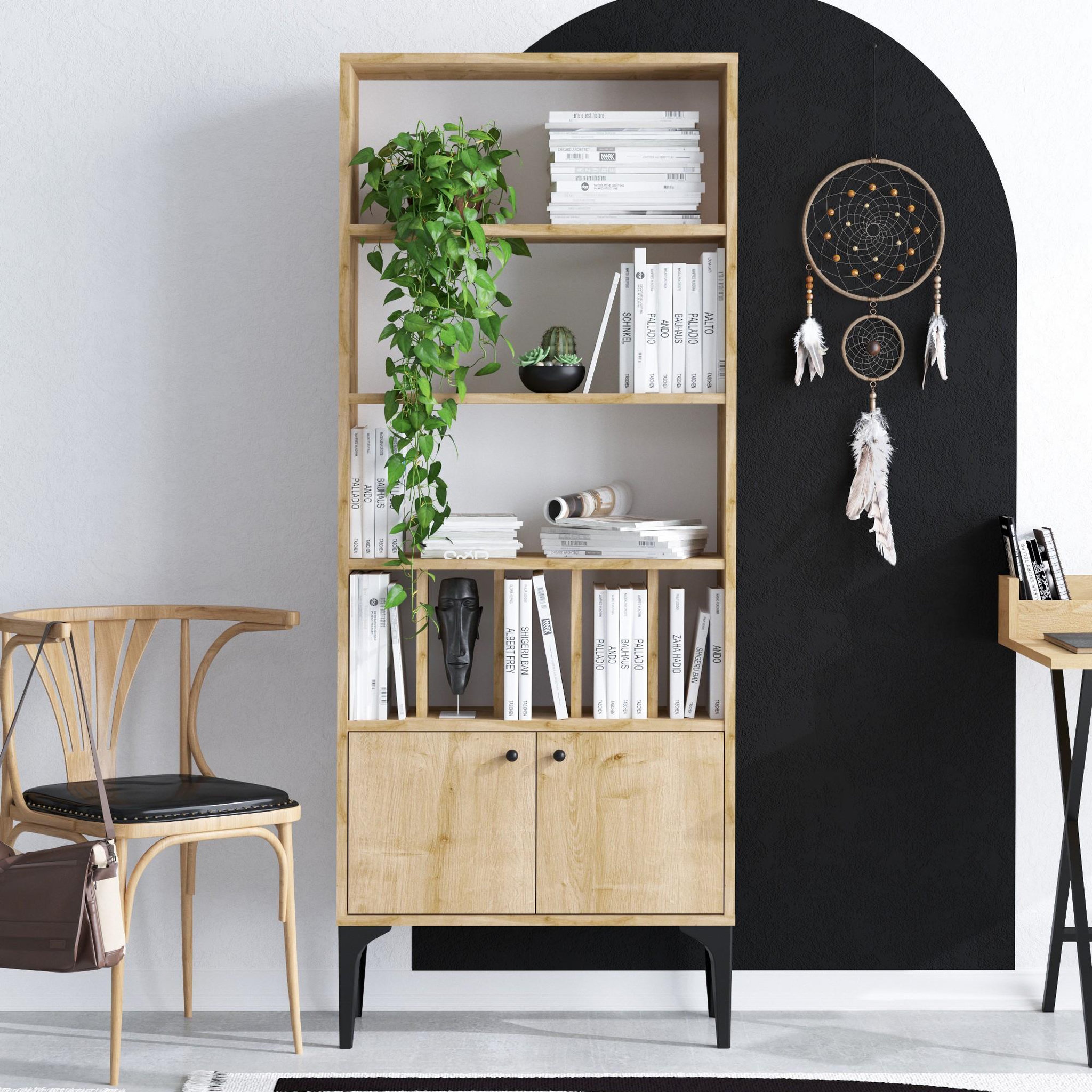 Voir la diapositive 4 : Habitat et Jardin Bibliothèque en bois  Pollux  - 60 x 30 x 175 cm - Chêne Saphir