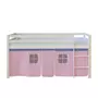 HomeStyle4U Lit Simple Blanc 90x200 en hauteur avec echelle et rideau rose