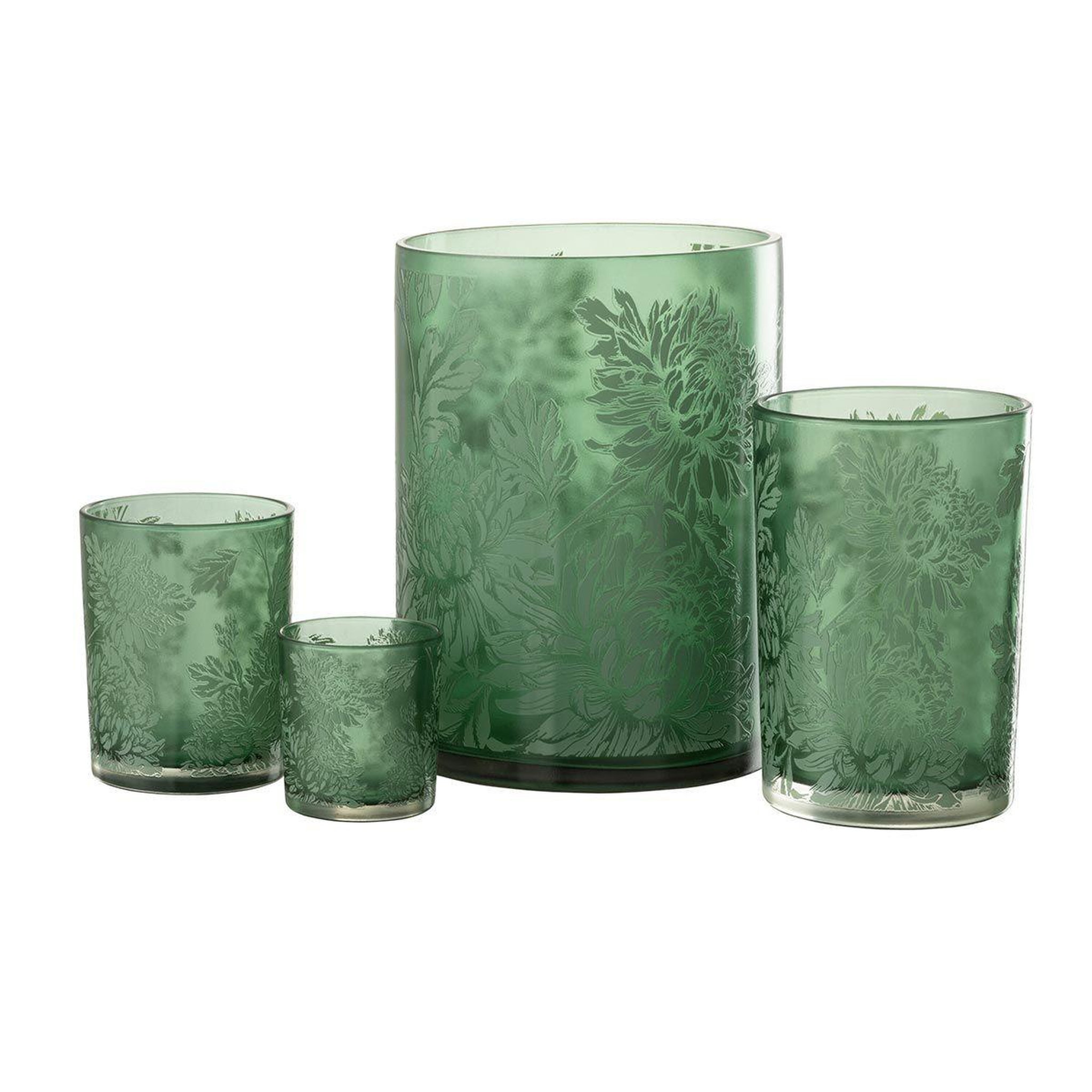 Voir la diapositive 4 : J-LINE Photophore design en verre  flora  18cm vert