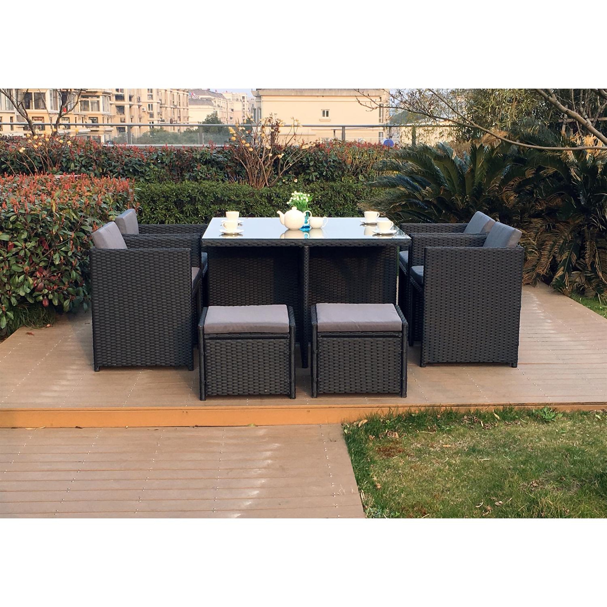 Voir la diapositive 6 : CONCEPT USINE Salon de jardin 8 places noir-gris + housse de protection miami