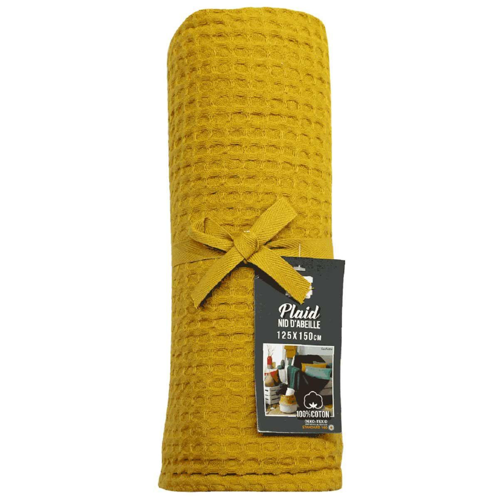Voir la diapositive 5 : Douceur d'Intérieur Plaid nid d'abeille uni  gaufrette  125x150cm jaune