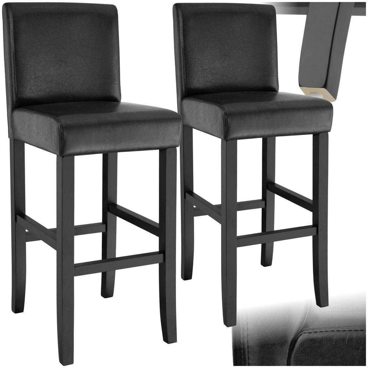 tectake Tabouret de bar rembourré avec dossier noir lot de 2