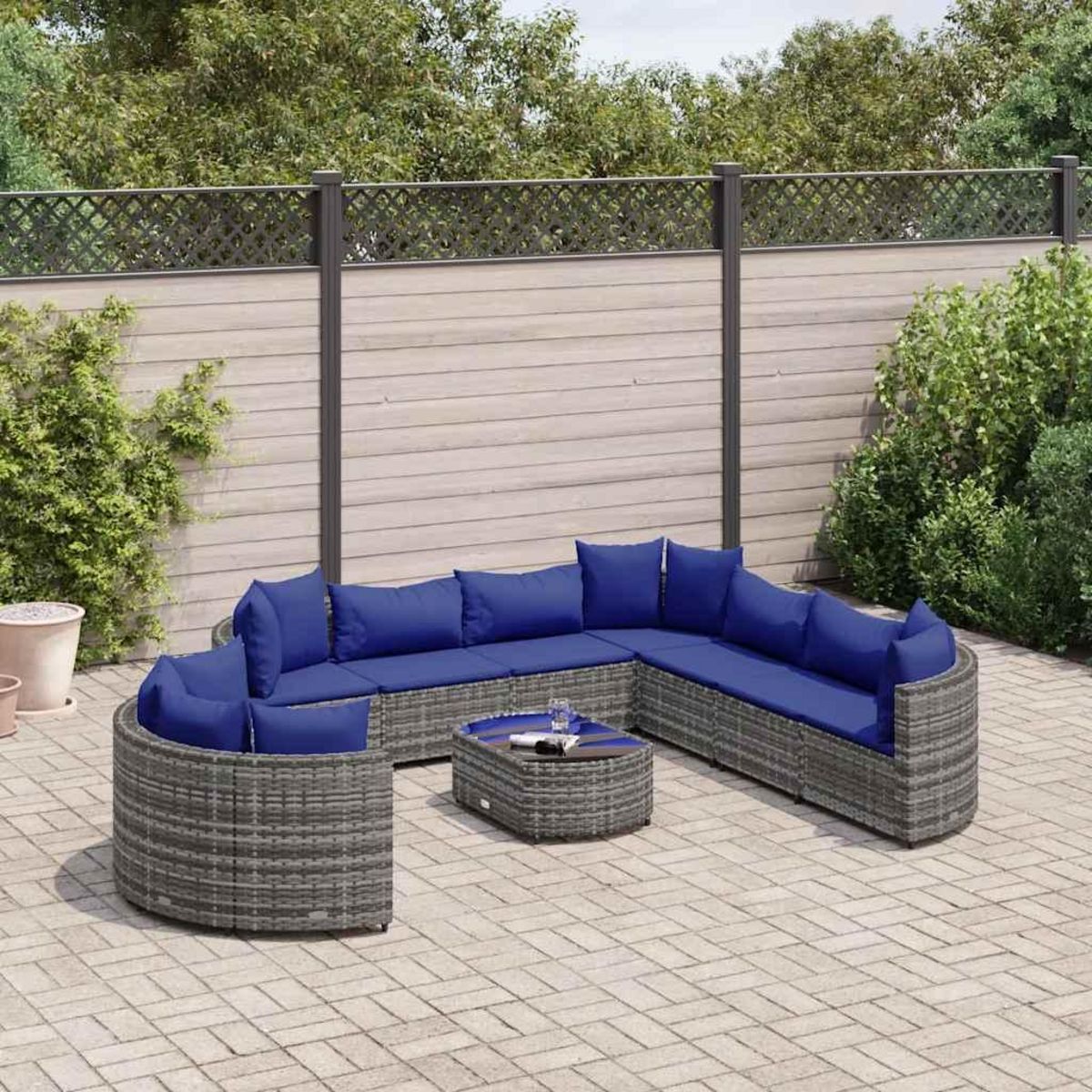 VIDAXL Salon de jardin avec coussins 10 pcs gris resine tressee