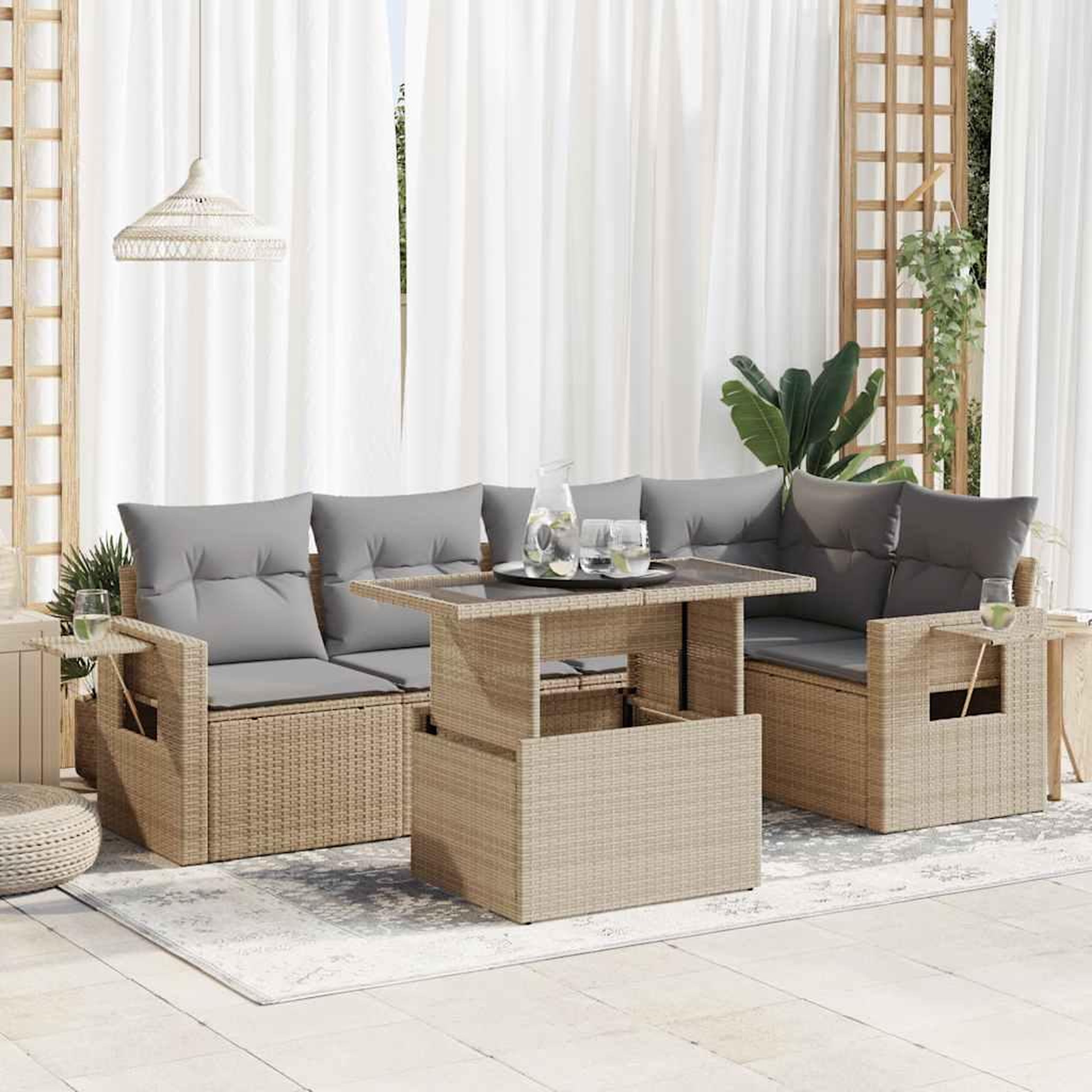 VIDAXL Salon de jardin avec coussins 6 pcs beige resine tressee