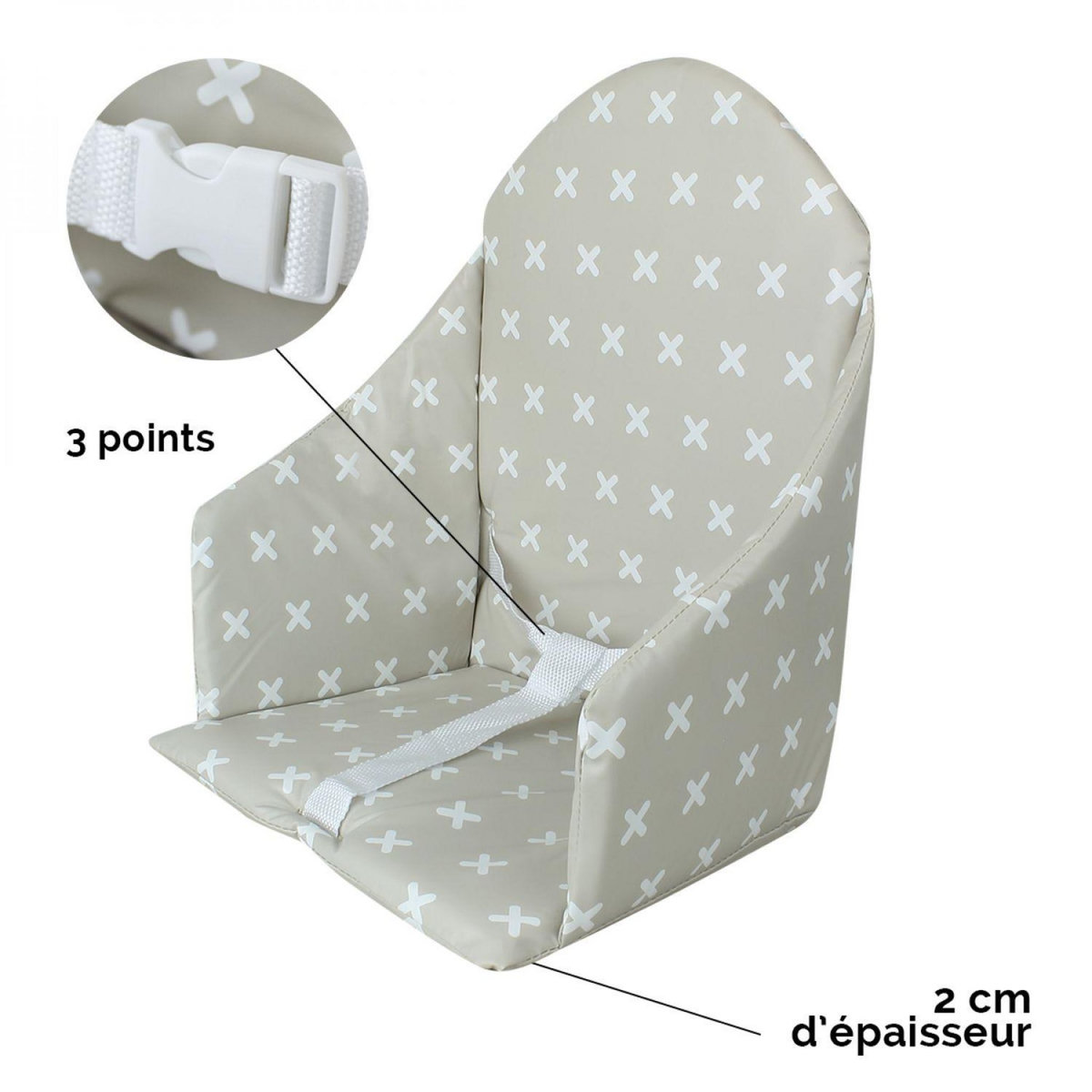 Monsieur Bébé Coussin d'assise universel Miam avec harnais pour chaise haute bébé