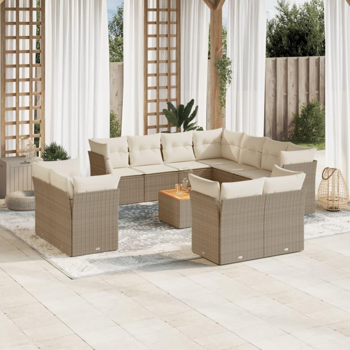 VIDAXL Salon de jardin avec coussins 12 pcs beige resine tressee