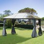 Voir la diapositive 2 : OUTSUNNY Pavillon de jardin tonnelle rigide dim. 4L x 3l x 2,65H m 4 parois latérales anti-UV gris 4 moustiquaires zippées alu. métal polycarbonate noir brun