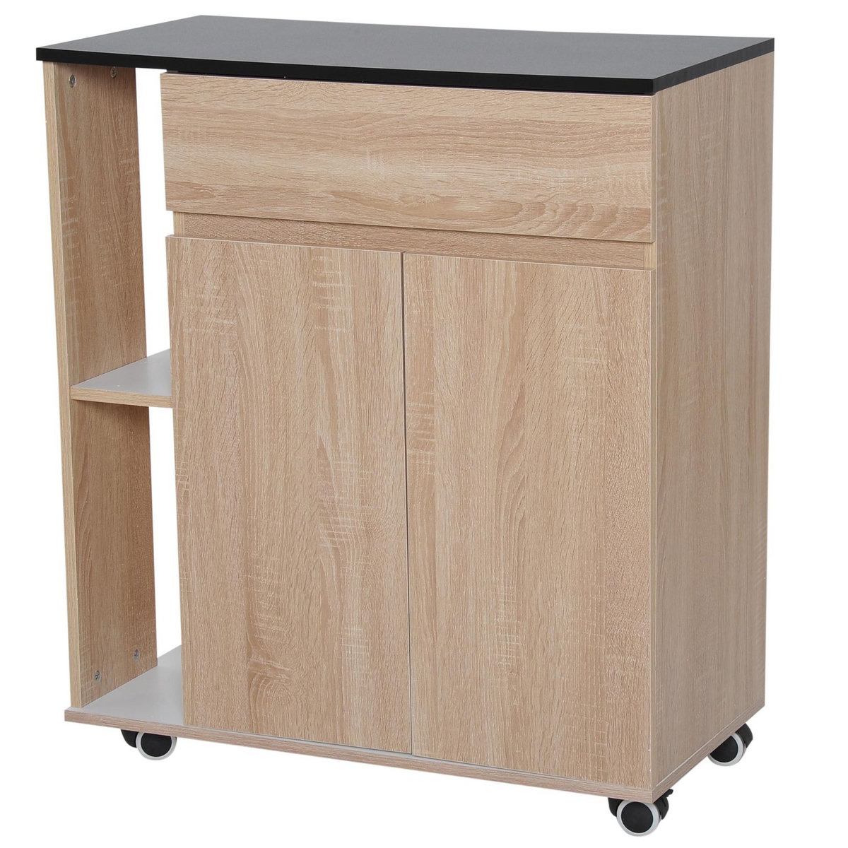 HOMCOM HOMCOM Chariot de service desserte de cuisine à roulettes multi-rangements placard double portes + 2 étagères + tiroir panneaux particules chêne noir