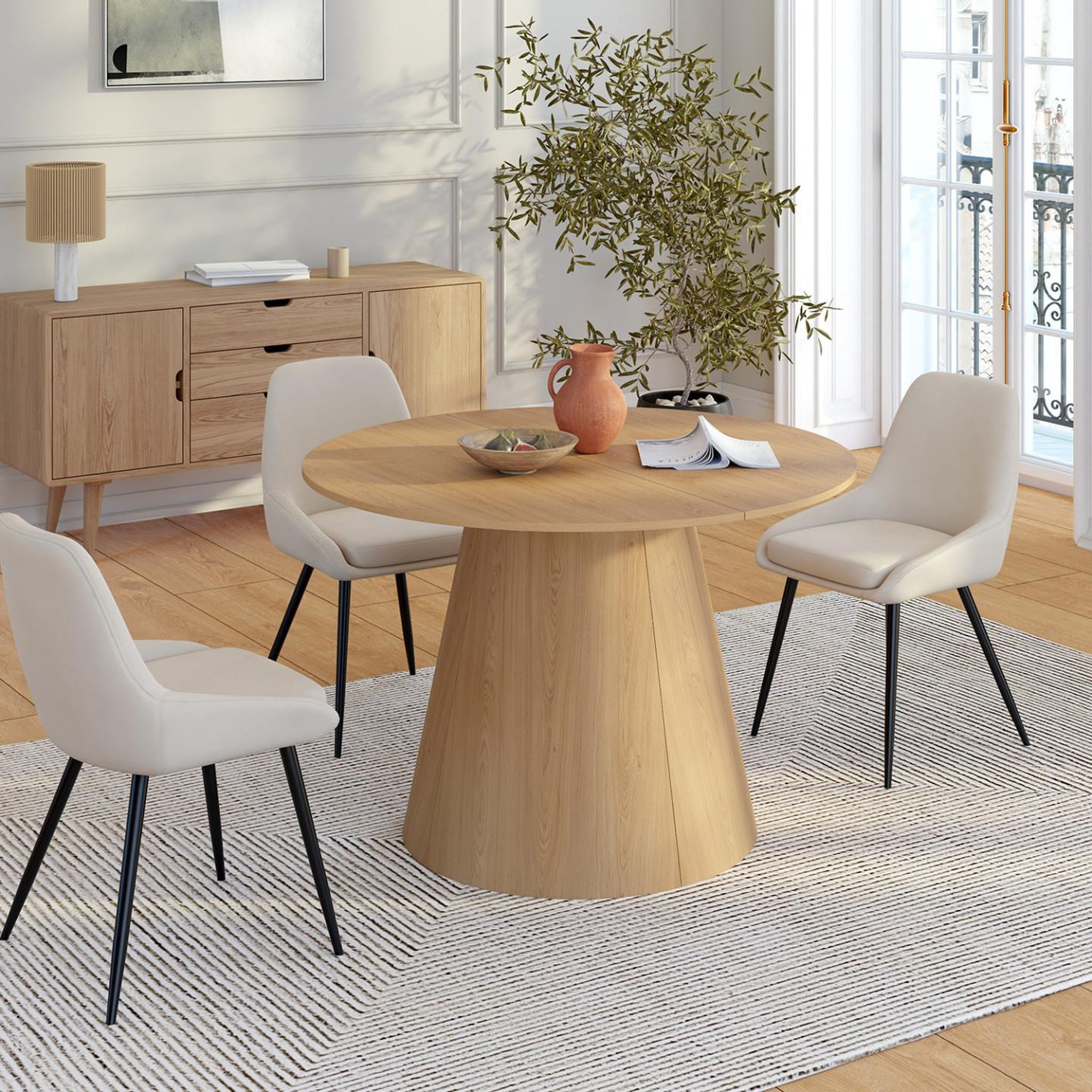 Voir la diapositive 4 : ID MARKET Table à manger ronde extensible angele 4-10 personnes bois effet hêtre 110-200 cm