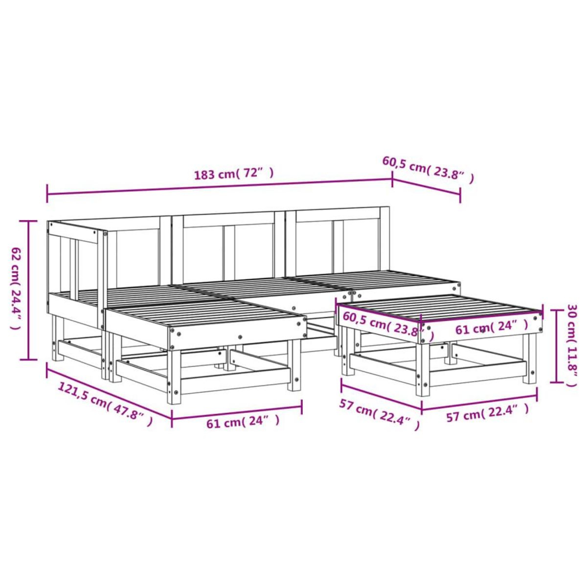 VIDAXL Salon de jardin 5 pcs blanc bois massif de pin