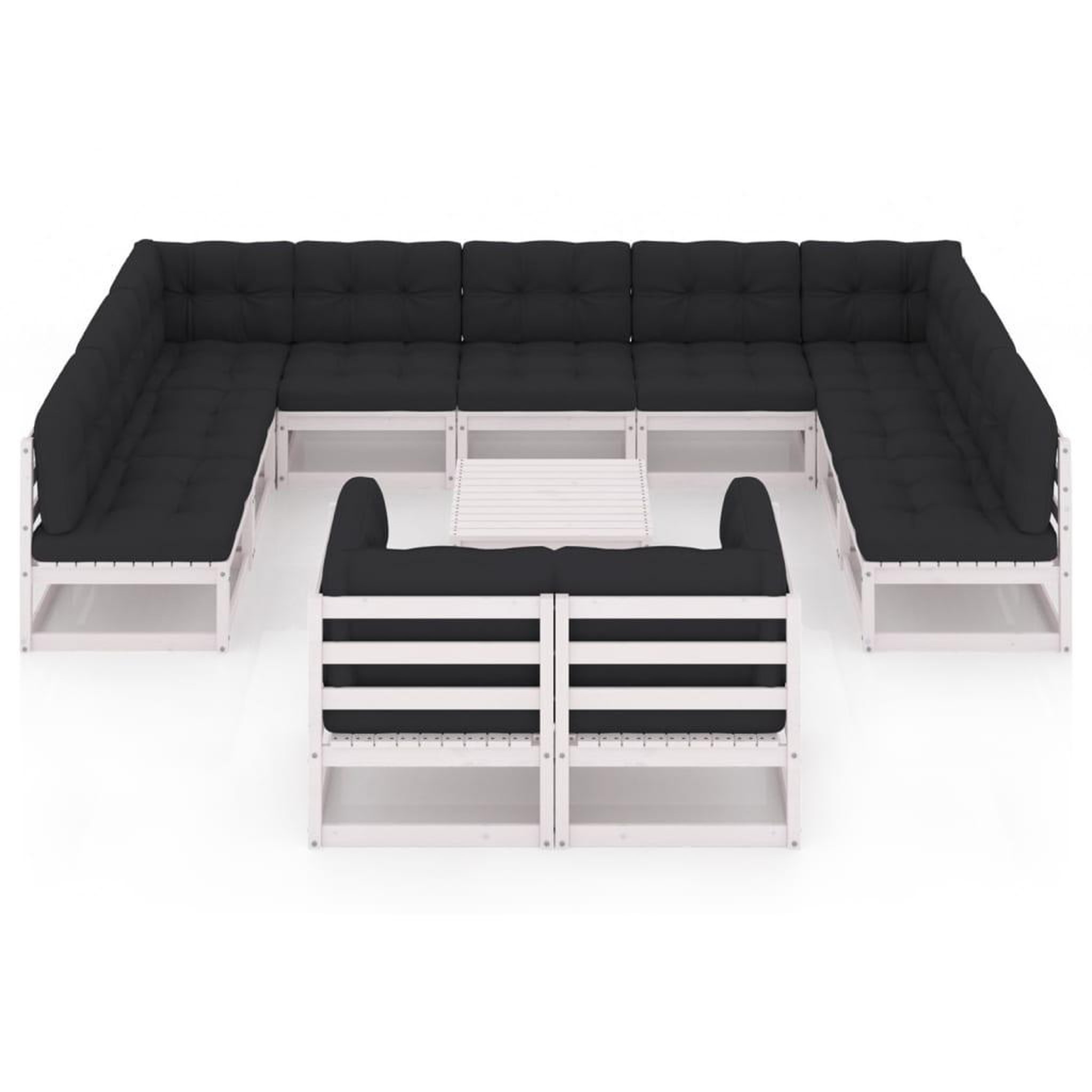Voir la diapositive 3 : VIDAXL Salon de jardin 12 pcs avec coussins Blanc Bois de pin massif