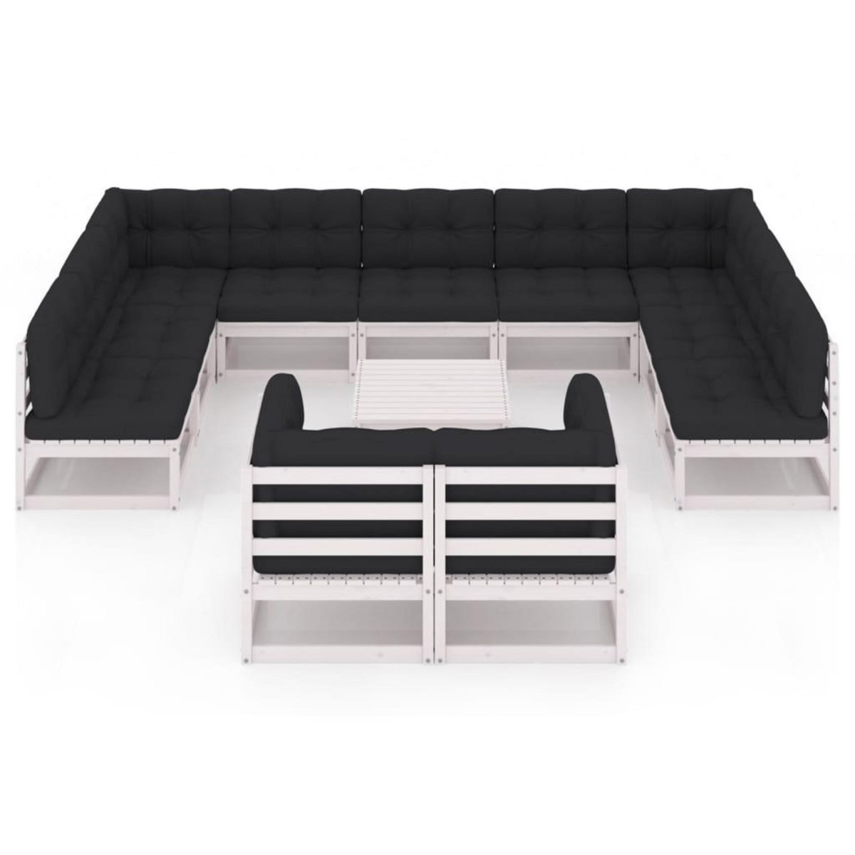 VIDAXL Salon de jardin 12 pcs avec coussins Blanc Bois de pin massif