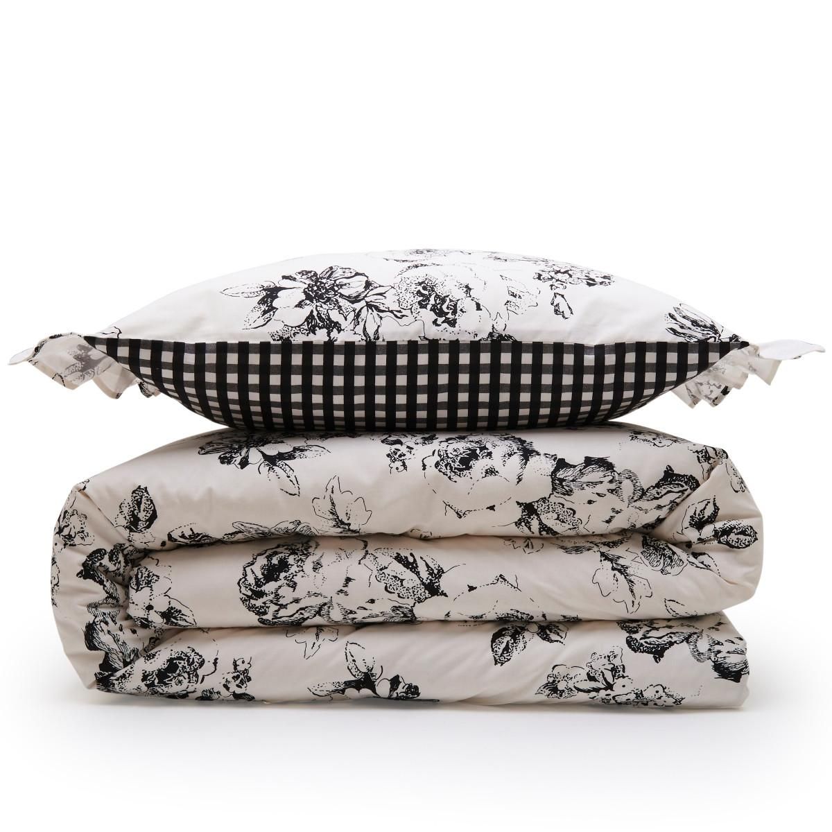 FUTURE HOME Parure de lit 2 personnes en coton 57 fils imprimé ecru