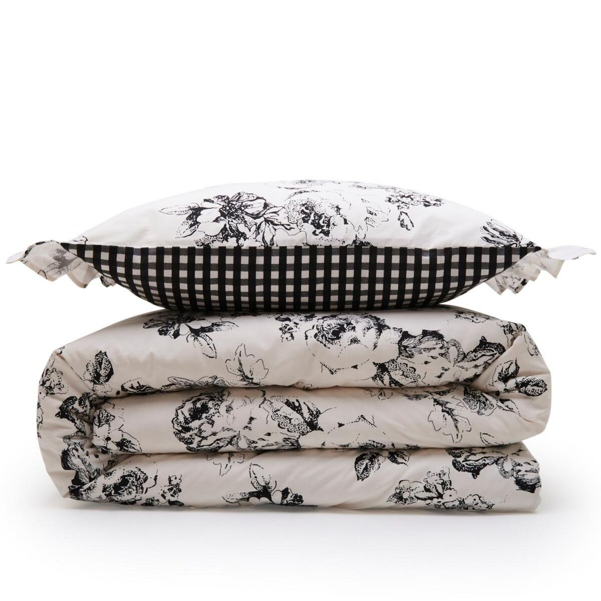 FUTURE HOME Parure de lit 2 personnes en coton 57 fils imprimé ecru