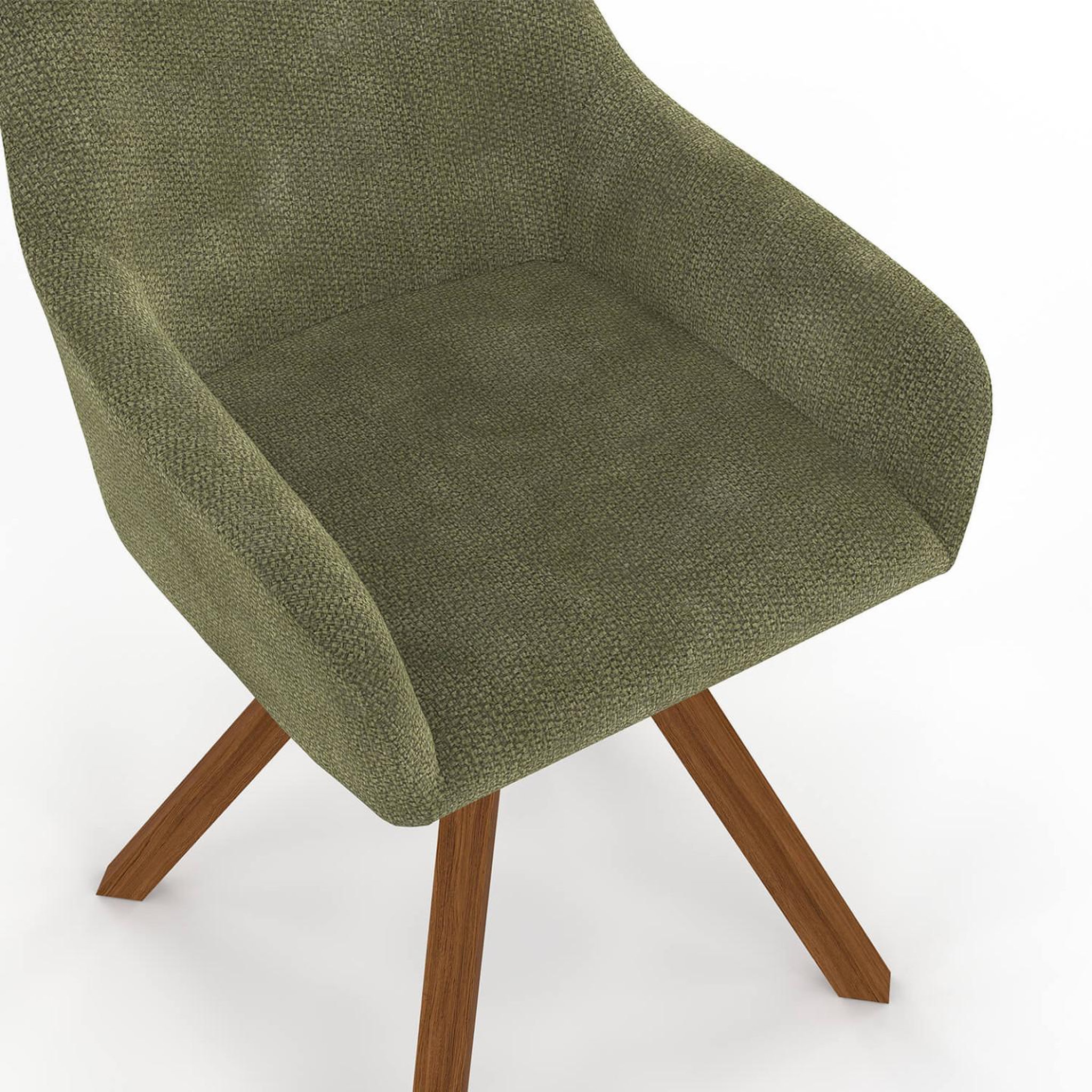 Voir la diapositive 6 : ID MARKET Lot de 2 chaises pivotantes 360° de salle à manger, fauteuils de table jany en tissu chenille verte et pied noyer