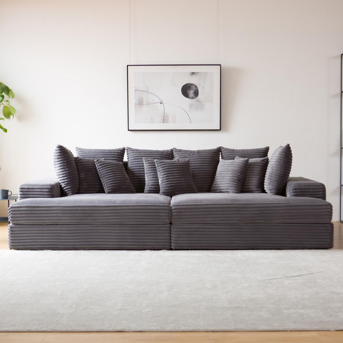 CONCEPT USINE Canapé 4 places assise profonde en velours côtelé gris anthracite CARDIFF