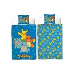 Pokemon Parure de lit réversible - POKEMON - Pikachu et Starter 1G II - Microfibre - 1 housse de couette 140 x 200 cm + 1 taie 63 x 63
