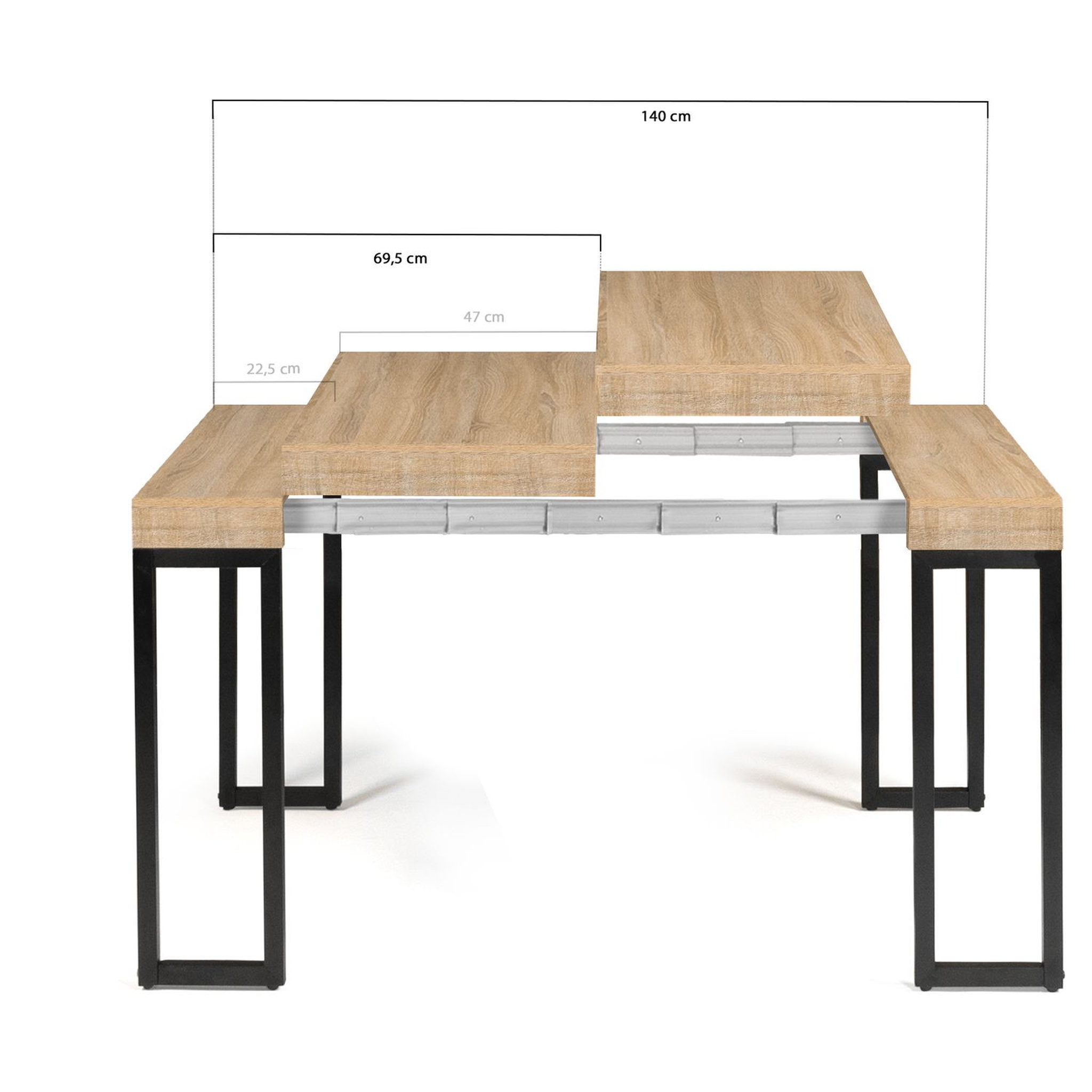 Voir la diapositive 9 : Table console extensible avec rallonges style industriel 45/140 cm HOUSTON  