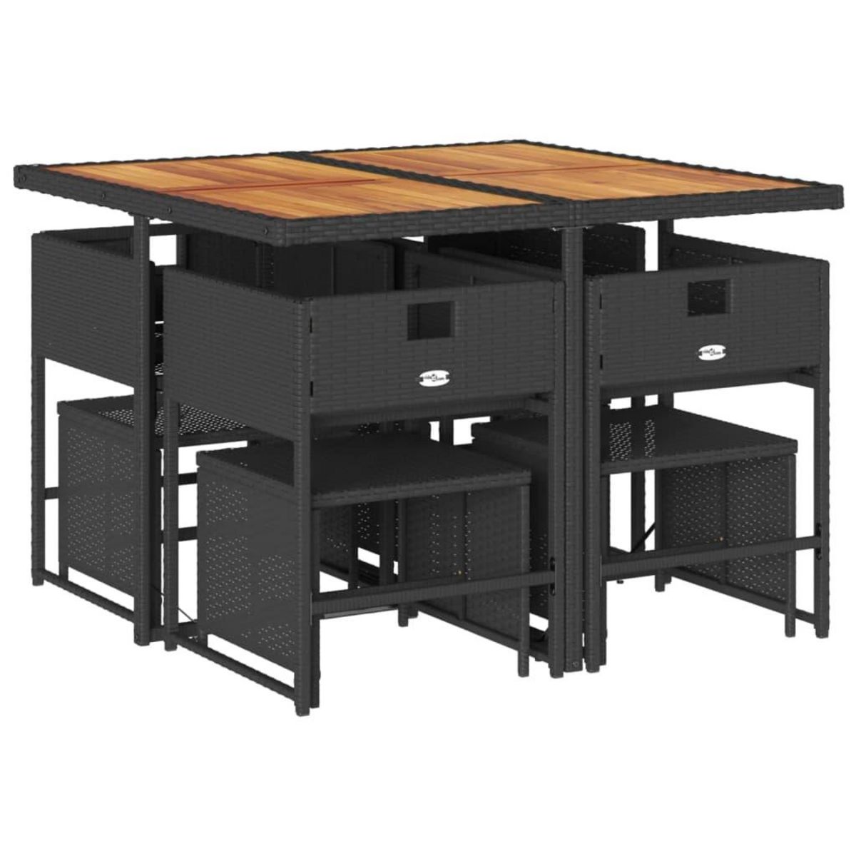 VIDAXL Ensemble a manger de jardin 9pcs coussins noir resine tressee