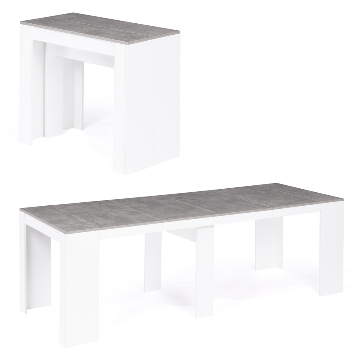 ID MARKET Table console extensible ORLANDO 10 personnes 235 cm bois blanc et effet  béton