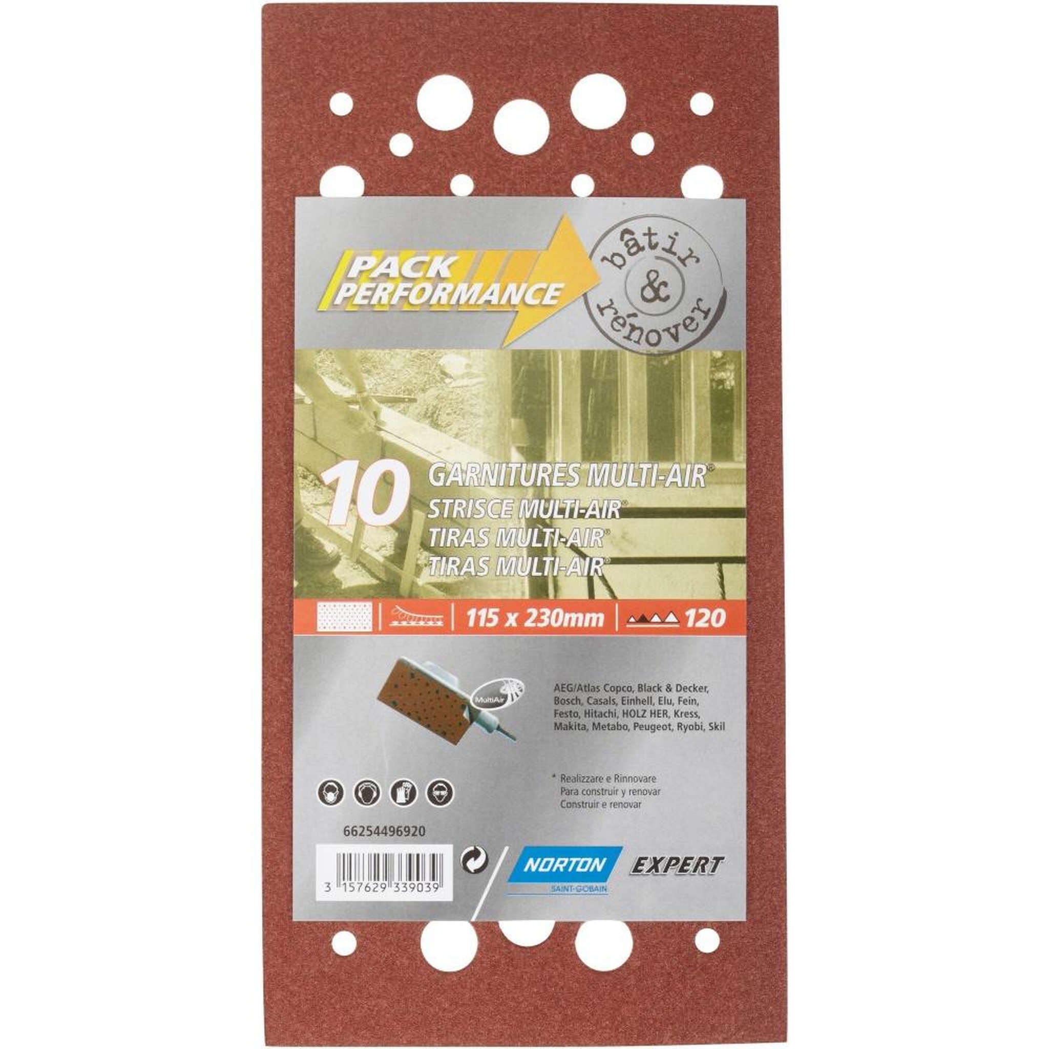 Norton Lot de 10 patins abrasifs NORTON, 115x230 mm, grains 120