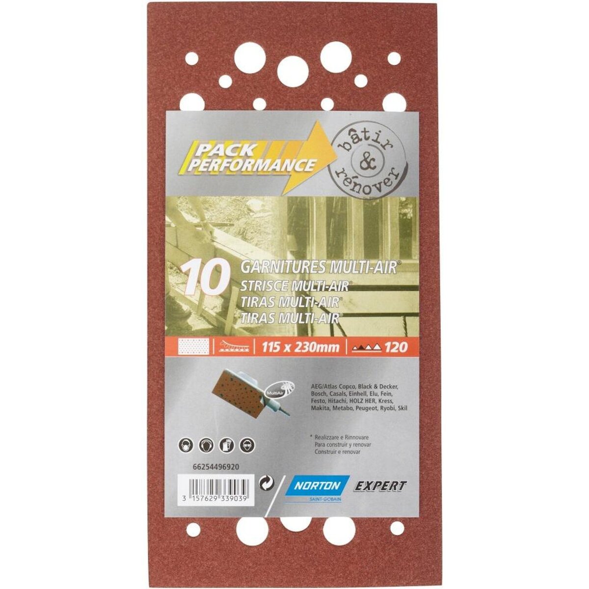 Norton Lot de 10 patins abrasifs NORTON, 115x230 mm, grains 120