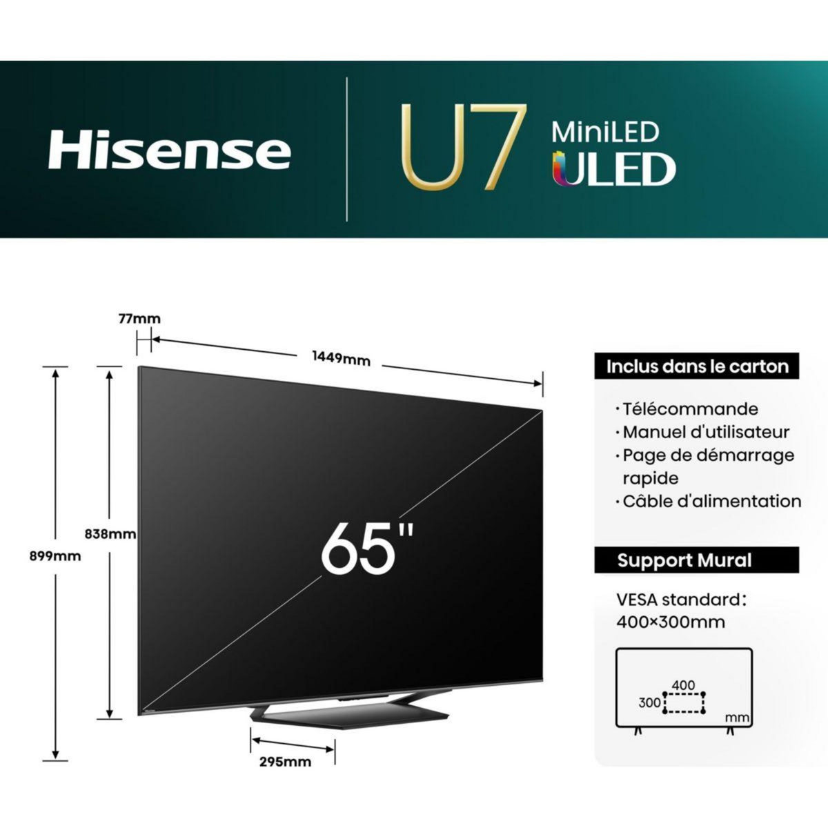 Hisense TV Mini Led 65U7NQ (164cm)