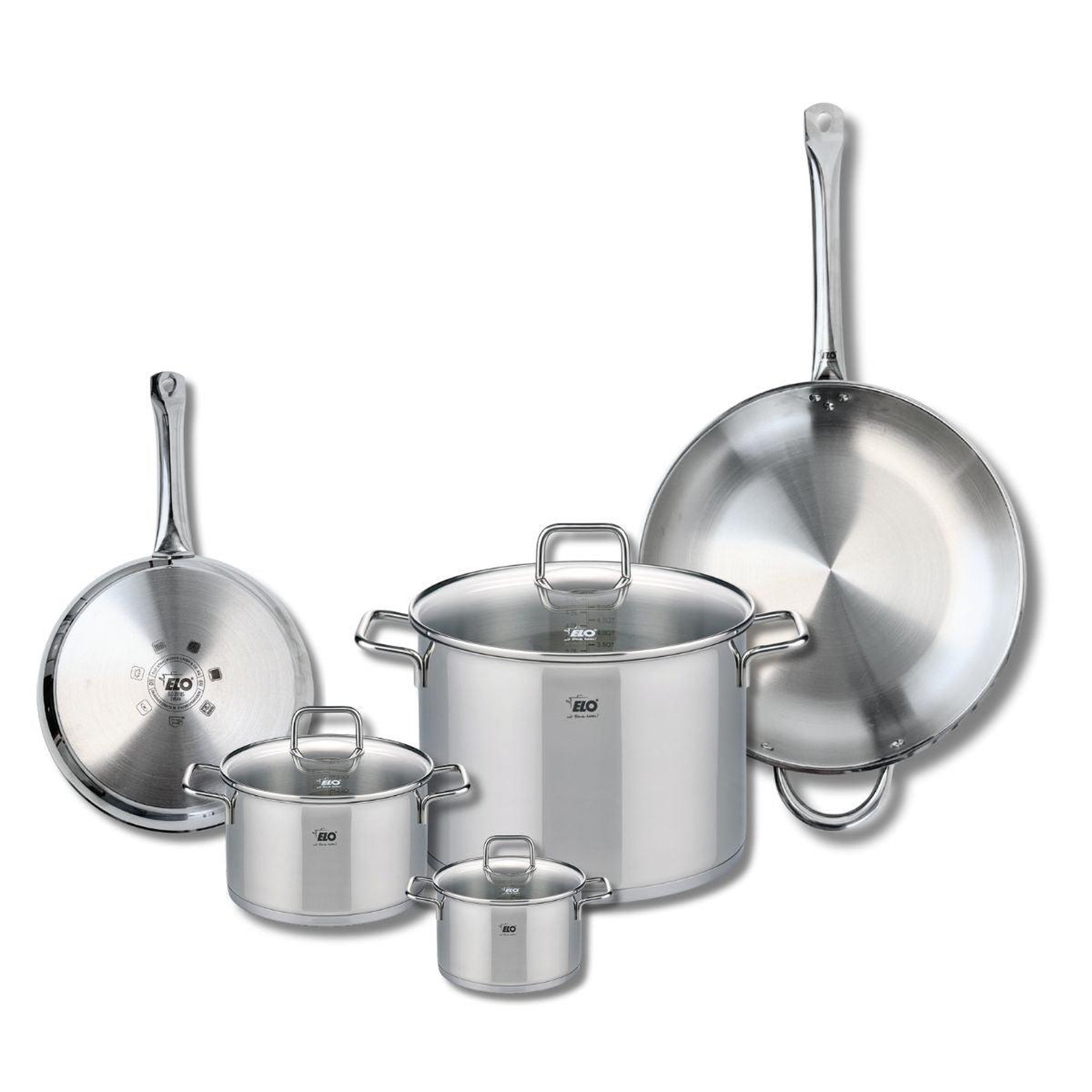 ELO Ensemble de 2 poêles de cuisson 24 et 32 cm et 3 faitouts 12, 16 et 26 cm elo profi citrin