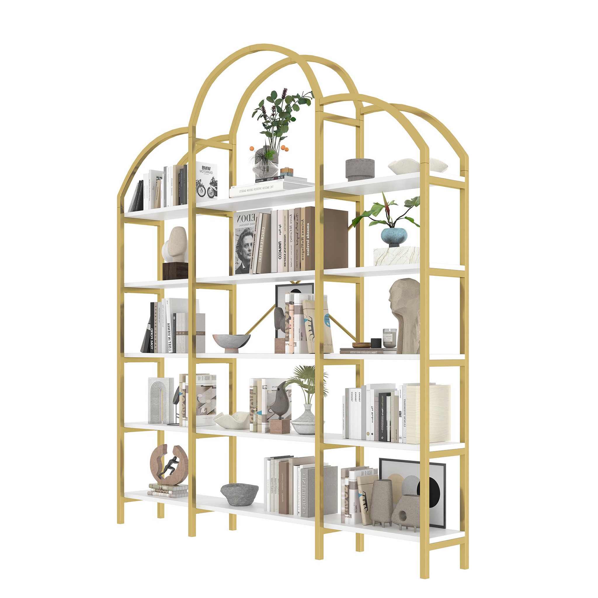MERAX Bibliothèque blanc+doré 5 étagère(s) - 170x190 cm mdf et métal