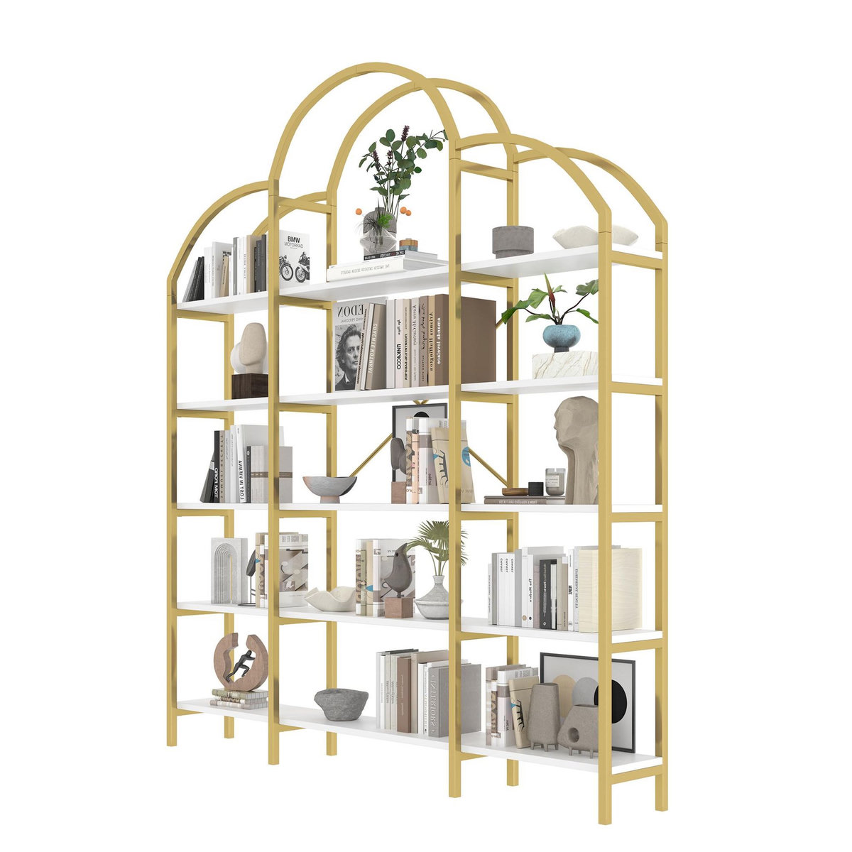 MERAX Bibliothèque blanc+doré 5 étagère(s) - 170x190 cm mdf et métal