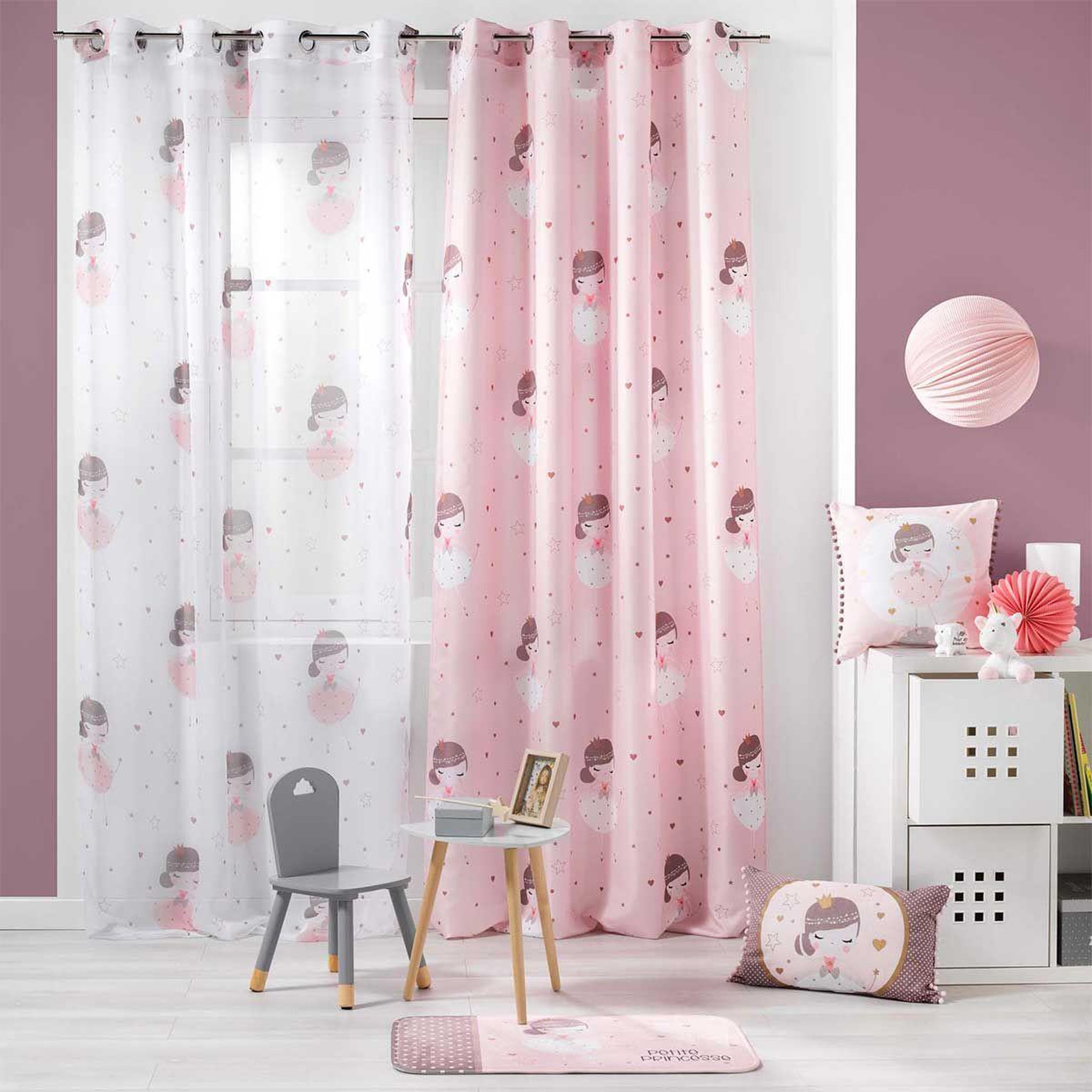 Voir la diapositive 3 : Douceur d'Intérieur Rideau à œillets  petite princesse  140x260cm rose