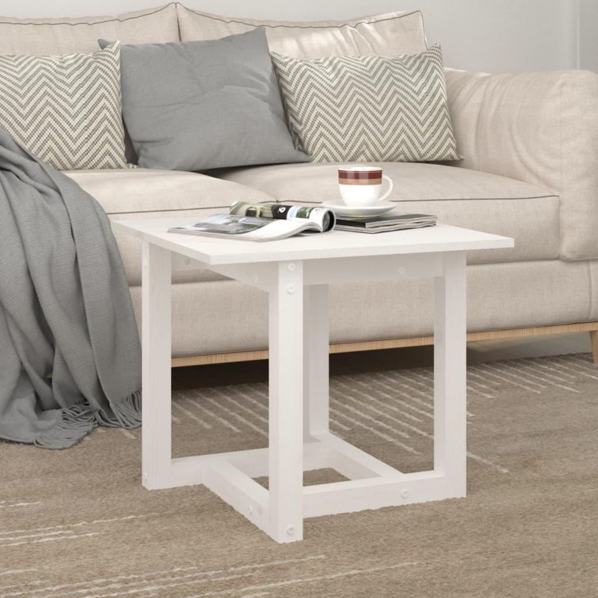 VIDAXL Table basse Blanc 50x50x45 cm Bois massif de pin