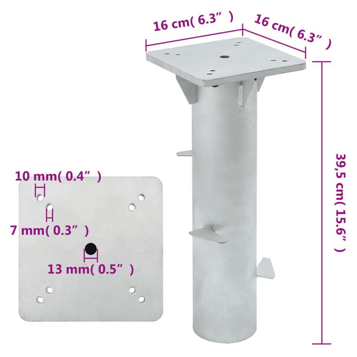 VIDAXL Base de parasol enterre argente 16x16x39,5 cm acier