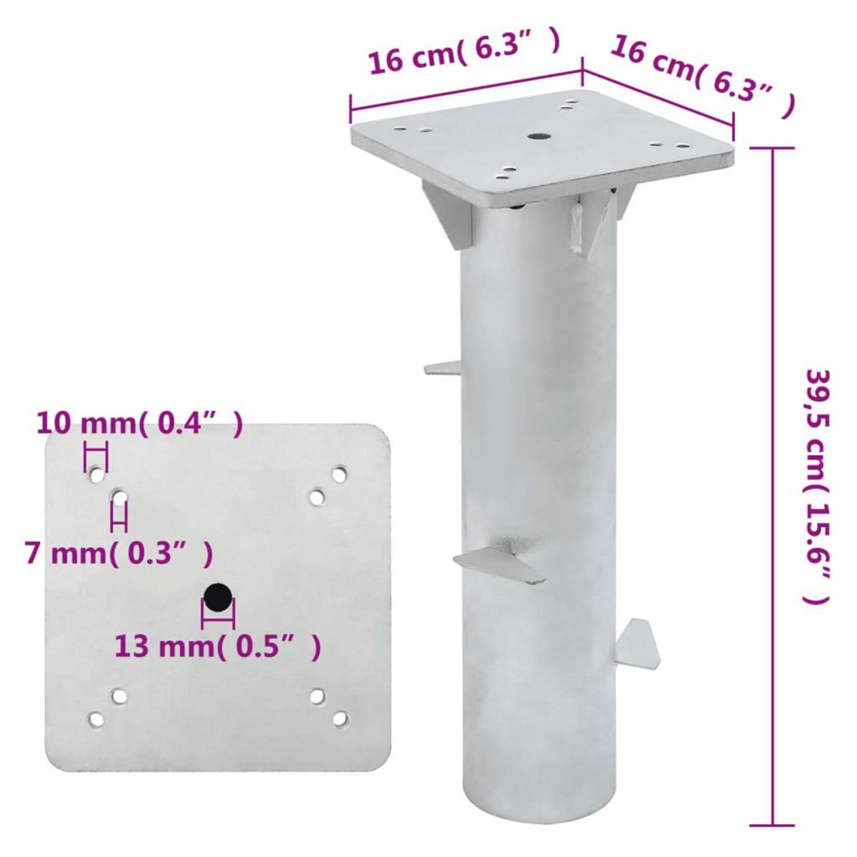 VIDAXL Base de parasol enterre argente 16x16x39,5 cm acier