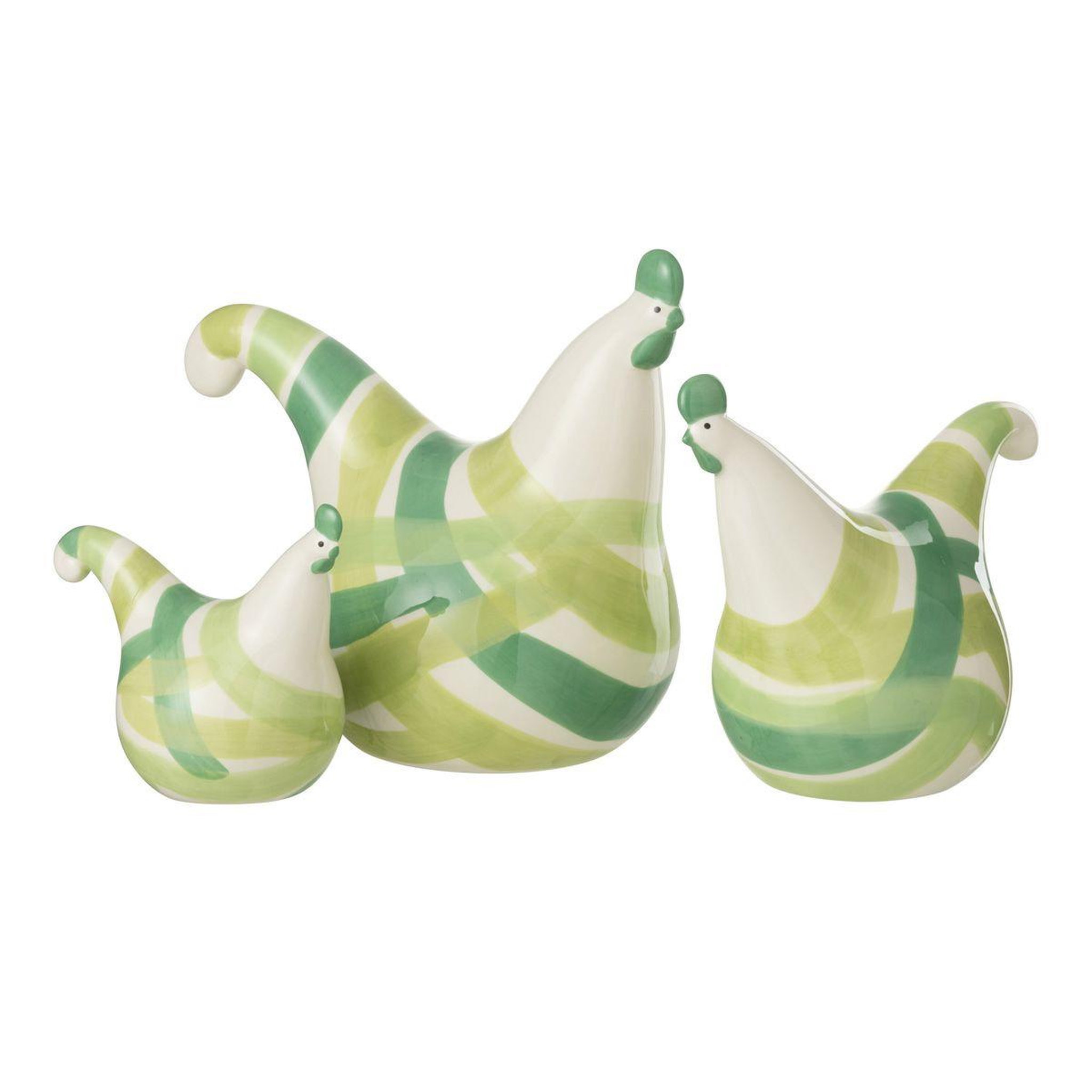 J-LINE Lot de 3 statuettes coqs  lignes  25cm vert